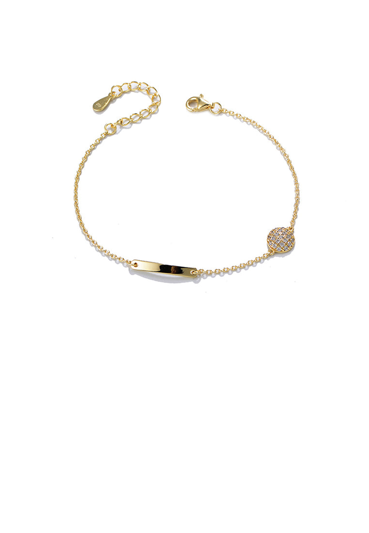 925 Sterling Silver Plated Gold Simple Fashion Bar Round Geometric Bracelet with Cubic Zirconia - Luxurious Look