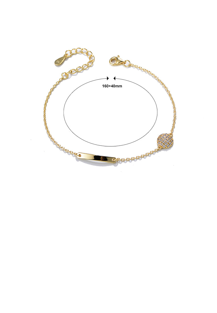 925 Sterling Silver Plated Gold Simple Fashion Bar Round Geometric Bracelet with Cubic Zirconia - Luxurious Look