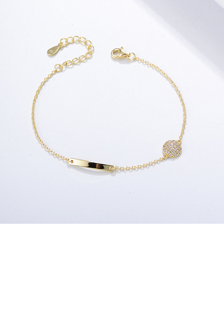 925 Sterling Silver Plated Gold Simple Fashion Bar Round Geometric Bracelet with Cubic Zirconia - Luxurious Look