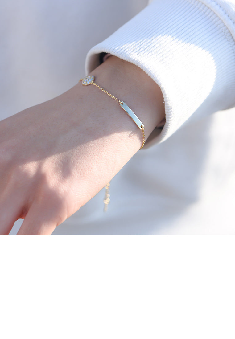 925 Sterling Silver Plated Gold Simple Fashion Bar Round Geometric Bracelet with Cubic Zirconia - Luxurious Look