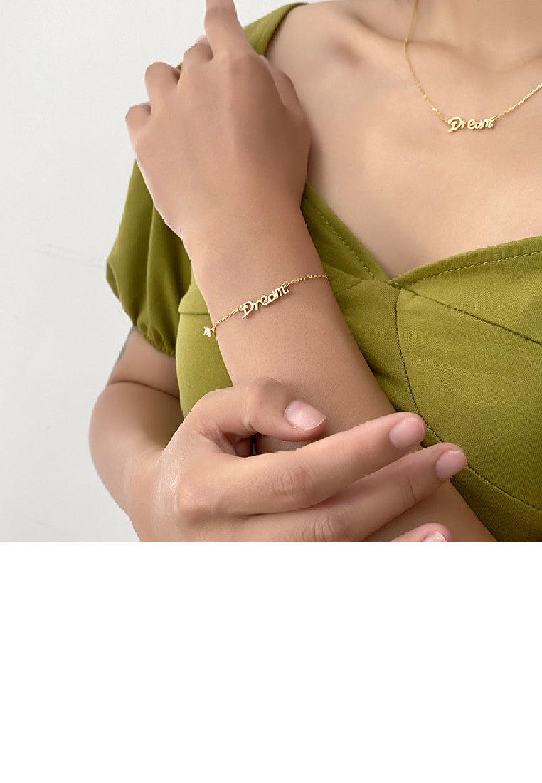 925 Sterling Silver Plated Gold Fashion Simple Dream Bracelet with Cubic Zirconia - Luxurious Look