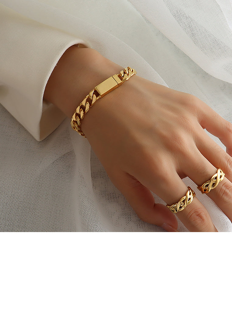 Fashion Personality Plated Gold 316L Stainless Steel Geometric Chain Bracelet