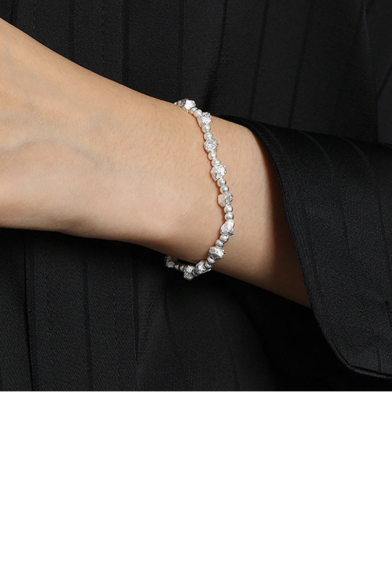 925 Sterling Silver Fashion Simple Geometric Round Bead Bracelet