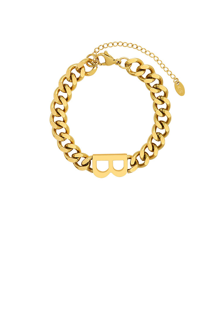 Fashion Personality Plated Gold 316L Stainless Steel Alphabet B Chain Bracelet