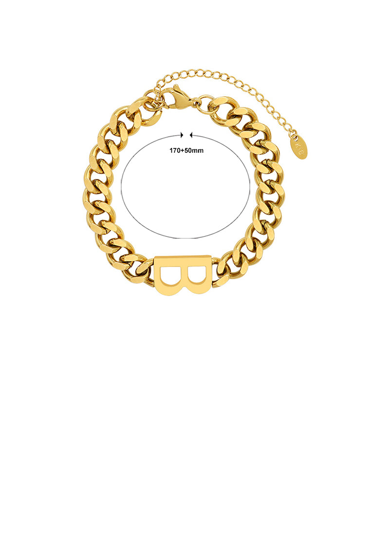 Fashion Personality Plated Gold 316L Stainless Steel Alphabet B Chain Bracelet
