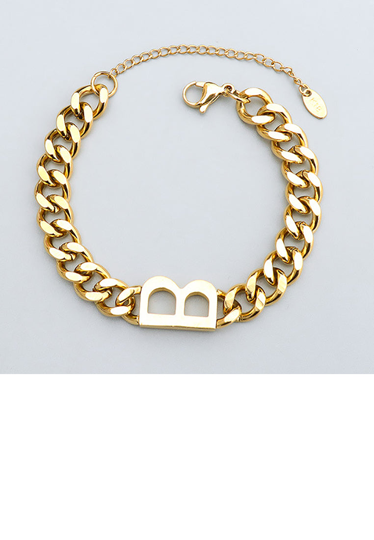 Fashion Personality Plated Gold 316L Stainless Steel Alphabet B Chain Bracelet