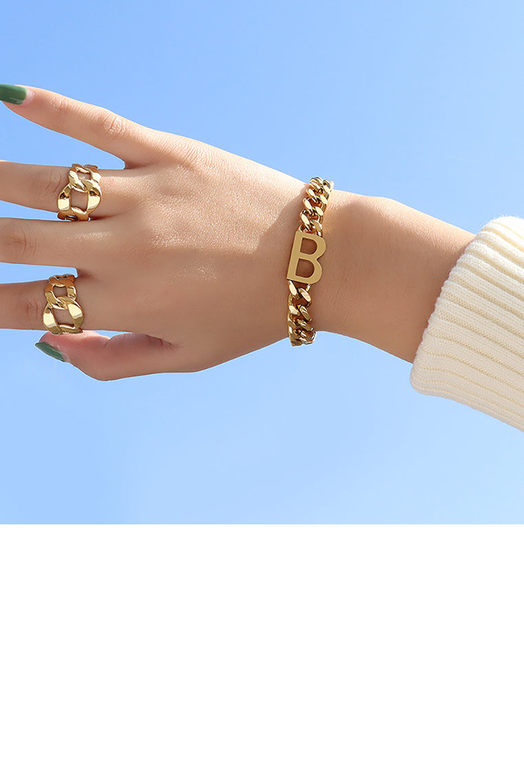 Fashion Personality Plated Gold 316L Stainless Steel Alphabet B Chain Bracelet