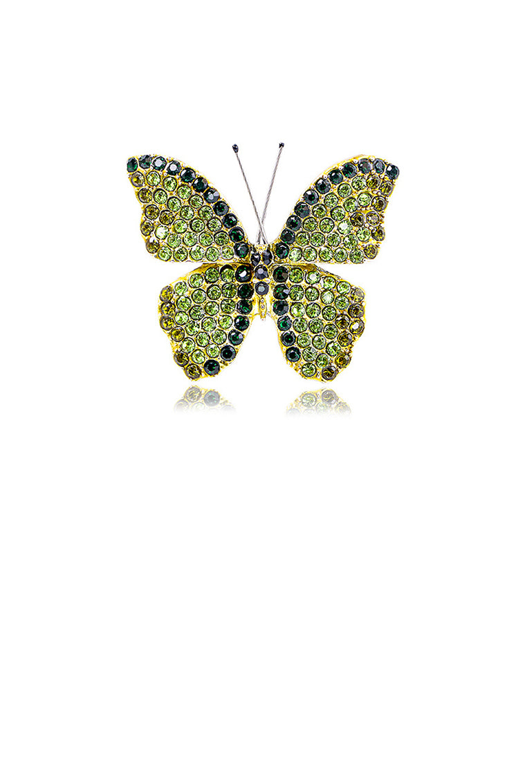 Fashion Brilliant Plated Gold Butterfly Brooch with Green Cubic Zirconia - Luxurious Look