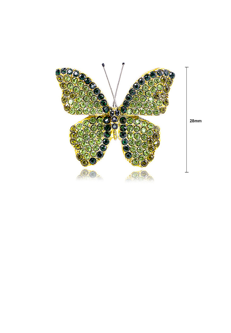 Fashion Brilliant Plated Gold Butterfly Brooch with Green Cubic Zirconia - Luxurious Look