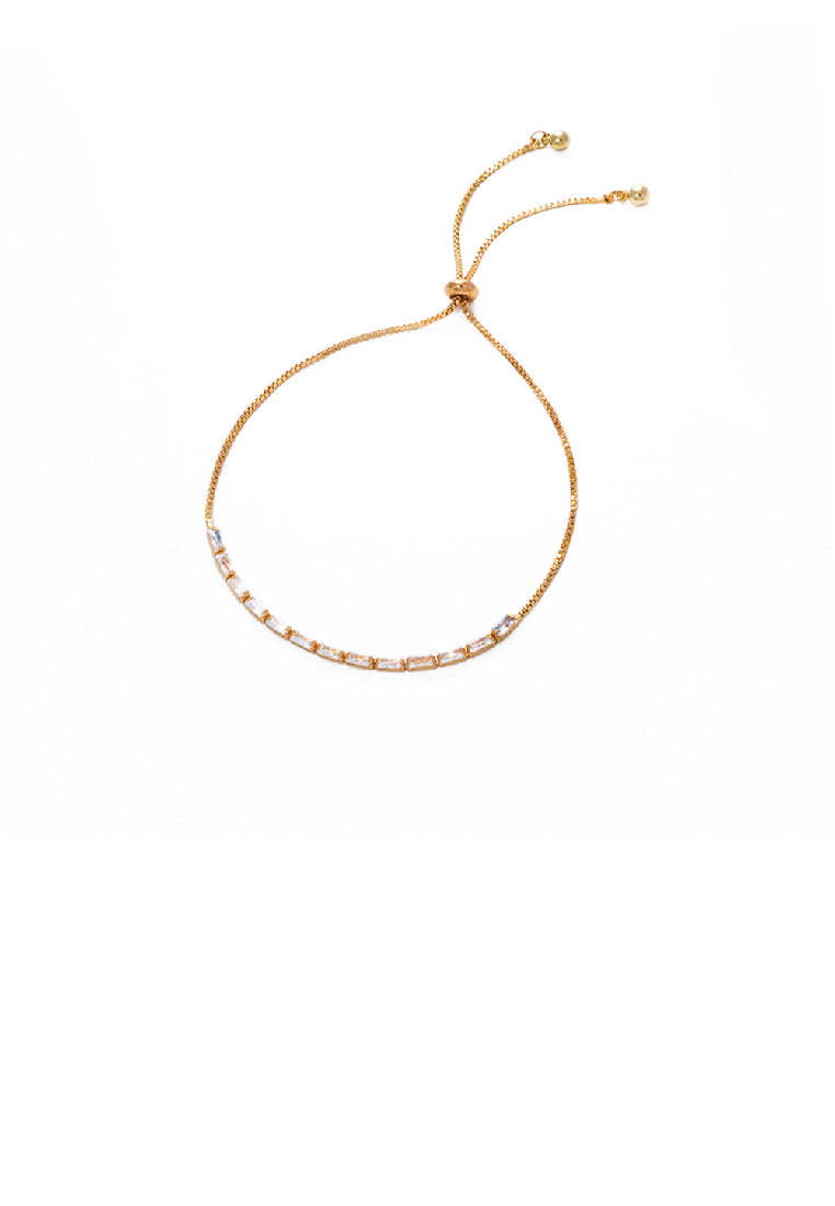 Simple Fashion Plated Gold Geometric Rectangular Cubic Zirconia Adjustable Bracelet - Luxurious Look