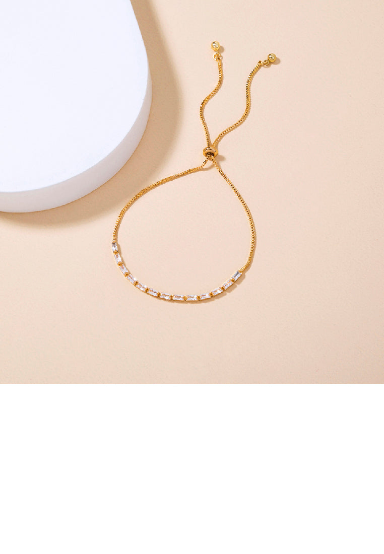 Simple Fashion Plated Gold Geometric Rectangular Cubic Zirconia Adjustable Bracelet - Luxurious Look