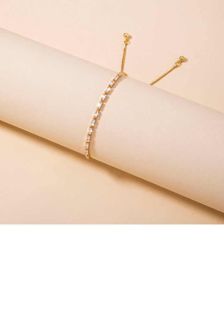 Simple Fashion Plated Gold Geometric Rectangular Cubic Zirconia Adjustable Bracelet - Luxurious Look
