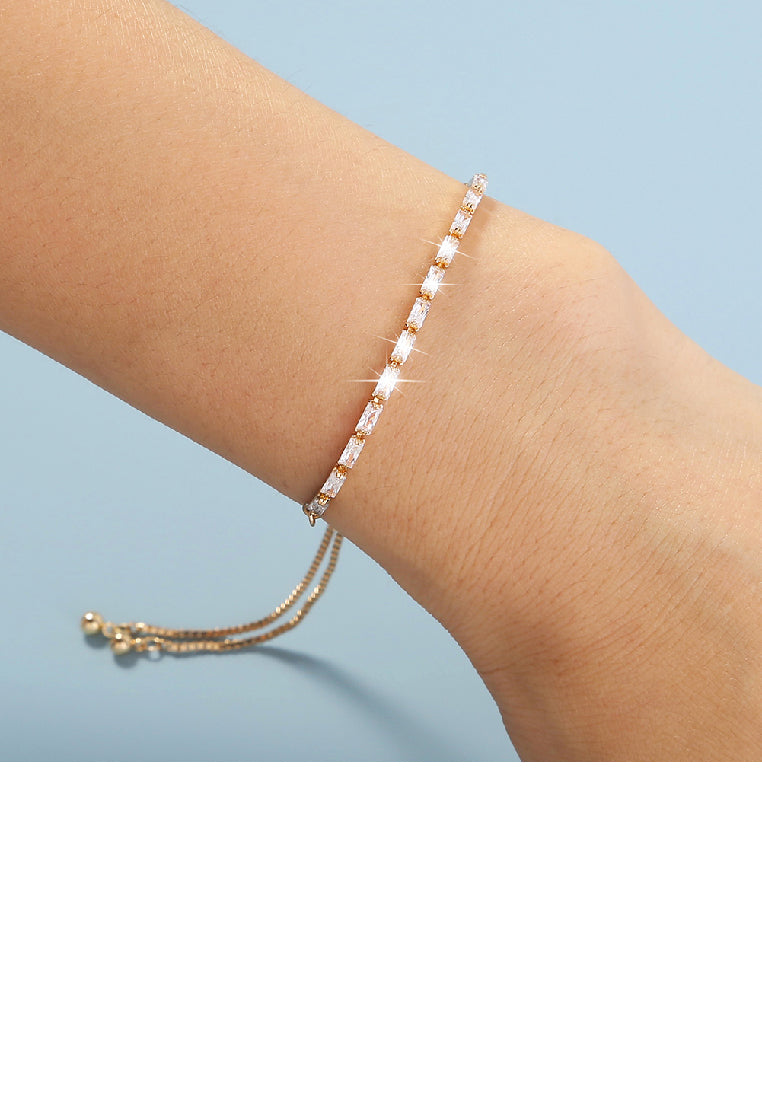 Simple Fashion Plated Gold Geometric Rectangular Cubic Zirconia Adjustable Bracelet - Luxurious Look