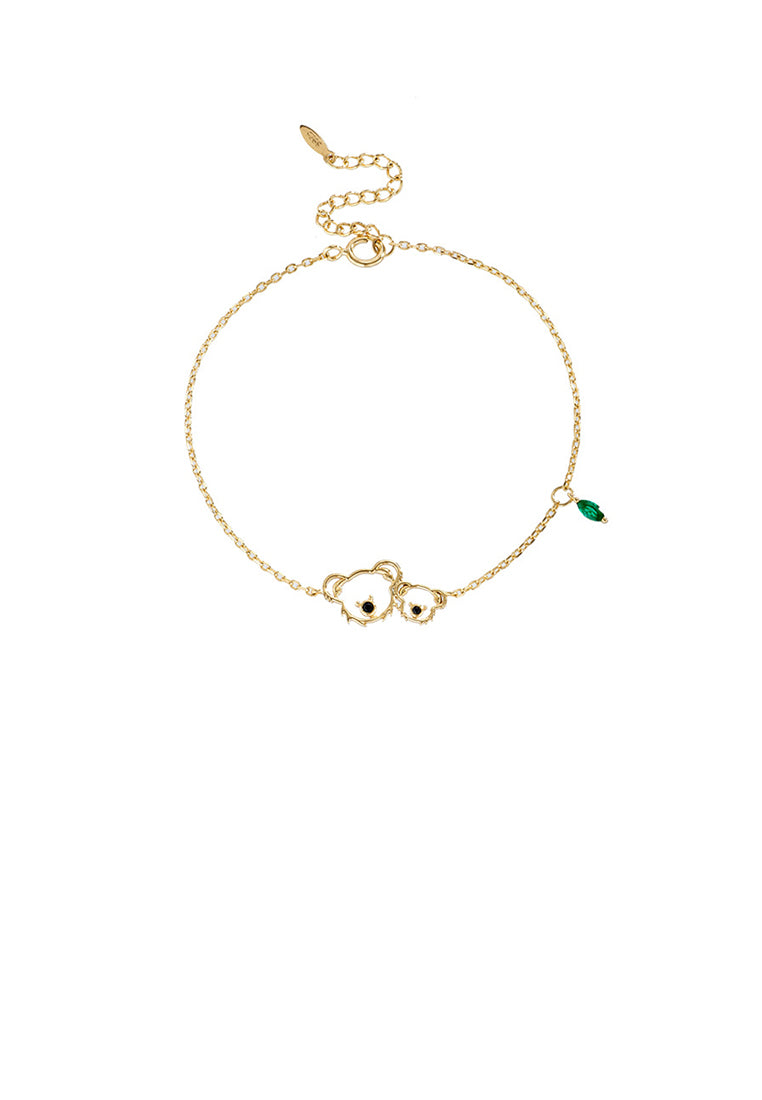 925 Sterling Silver Plated Gold Fashion Cute Hollow Koala Bracelet with Cubic Zirconia - Luxurious Look