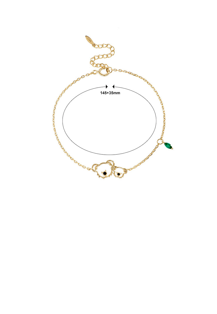 925 Sterling Silver Plated Gold Fashion Cute Hollow Koala Bracelet with Cubic Zirconia - Luxurious Look