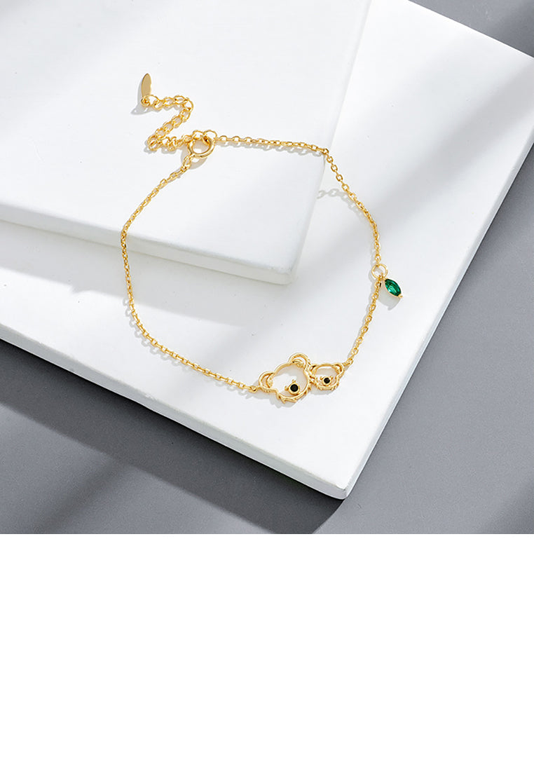 925 Sterling Silver Plated Gold Fashion Cute Hollow Koala Bracelet with Cubic Zirconia - Luxurious Look