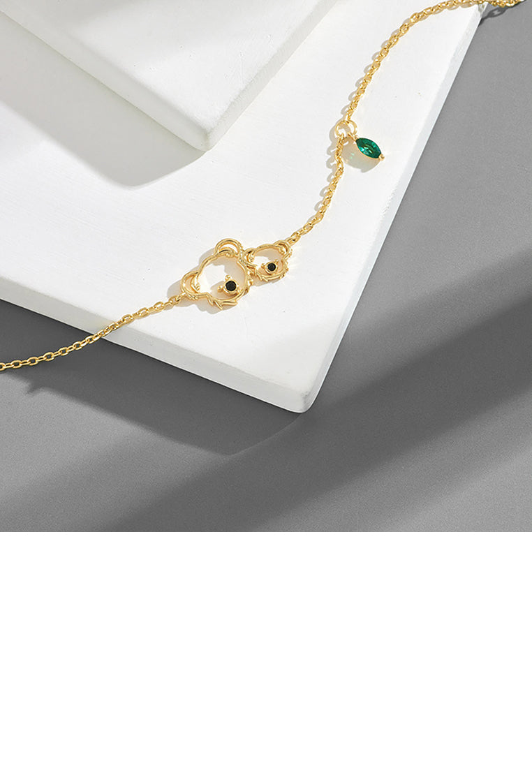 925 Sterling Silver Plated Gold Fashion Cute Hollow Koala Bracelet with Cubic Zirconia - Luxurious Look