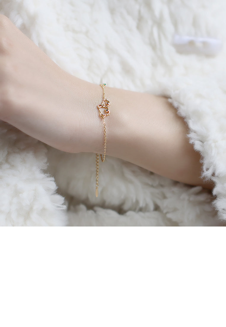 925 Sterling Silver Plated Gold Fashion Cute Hollow Koala Bracelet with Cubic Zirconia - Luxurious Look