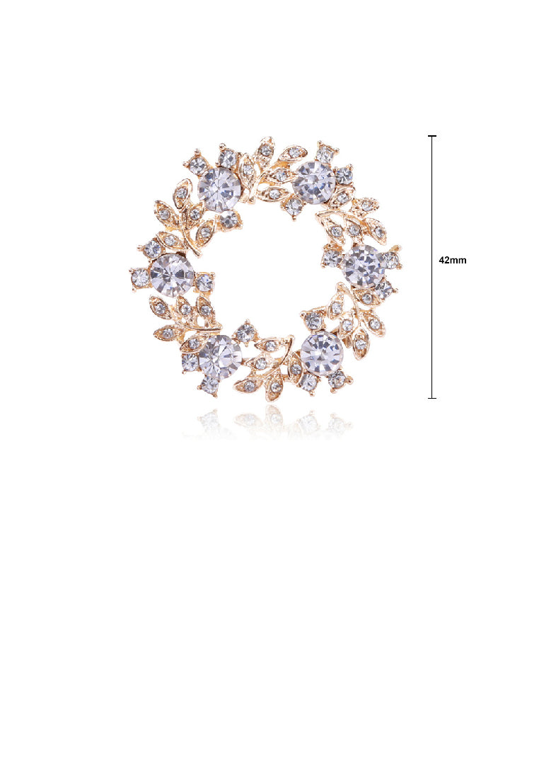 Fashion Temperament Plated Gold Olive Branch Wreath Geometric Brooch with Cubic Zirconia - Luxurious Look