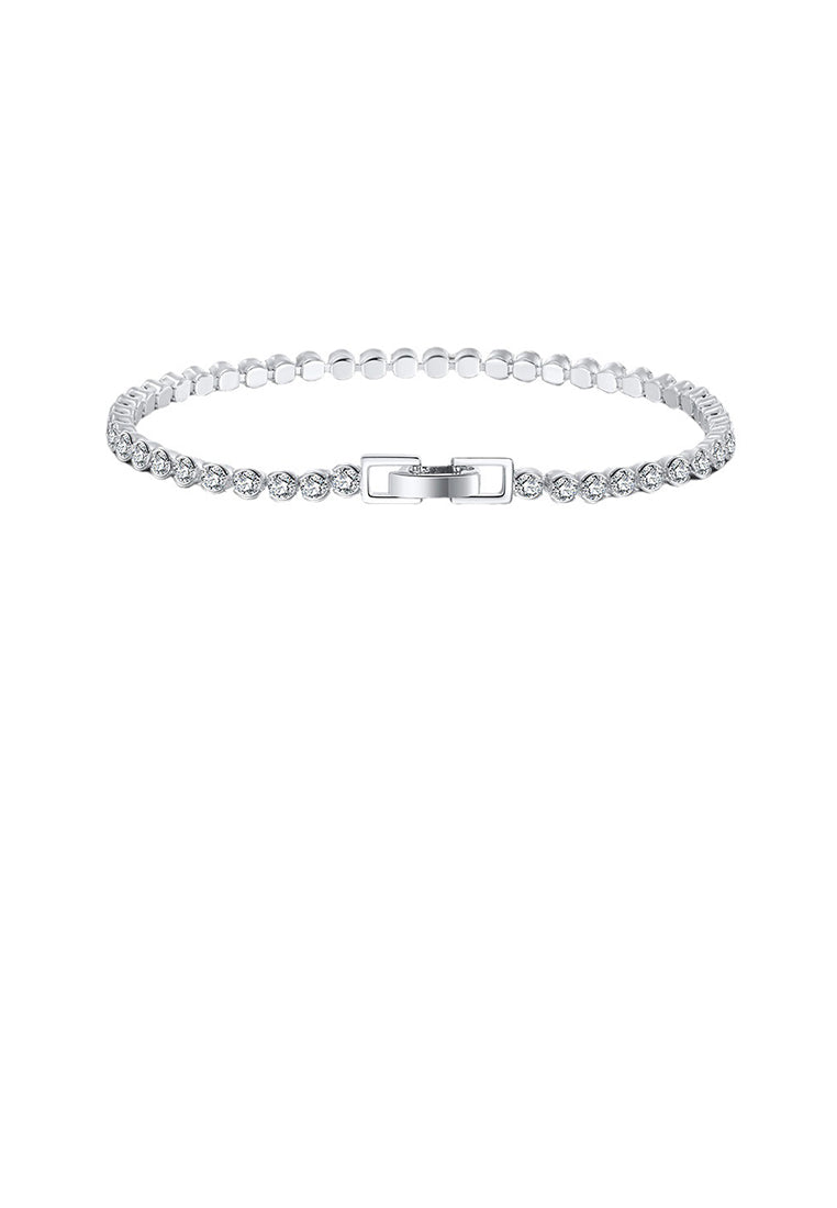 925 Sterling Silver Fashion Simple Geometric Bead Cubic Zirconia Bracelet - Luxurious Look