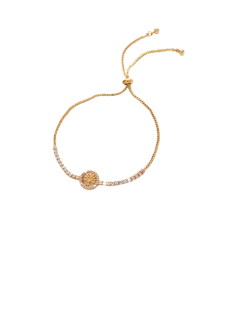 Fashion Temperament Plated Gold Tree Of Life Geometric Round Adjustable Bracelet with Cubic Zirconia - Luxurious Look
