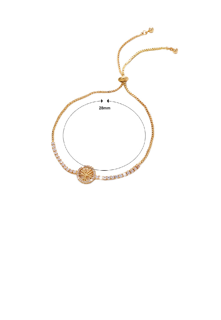 Fashion Temperament Plated Gold Tree Of Life Geometric Round Adjustable Bracelet with Cubic Zirconia - Luxurious Look