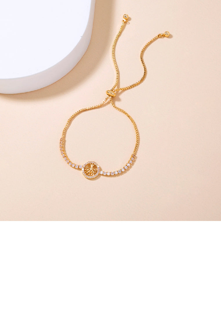 Fashion Temperament Plated Gold Tree Of Life Geometric Round Adjustable Bracelet with Cubic Zirconia - Luxurious Look