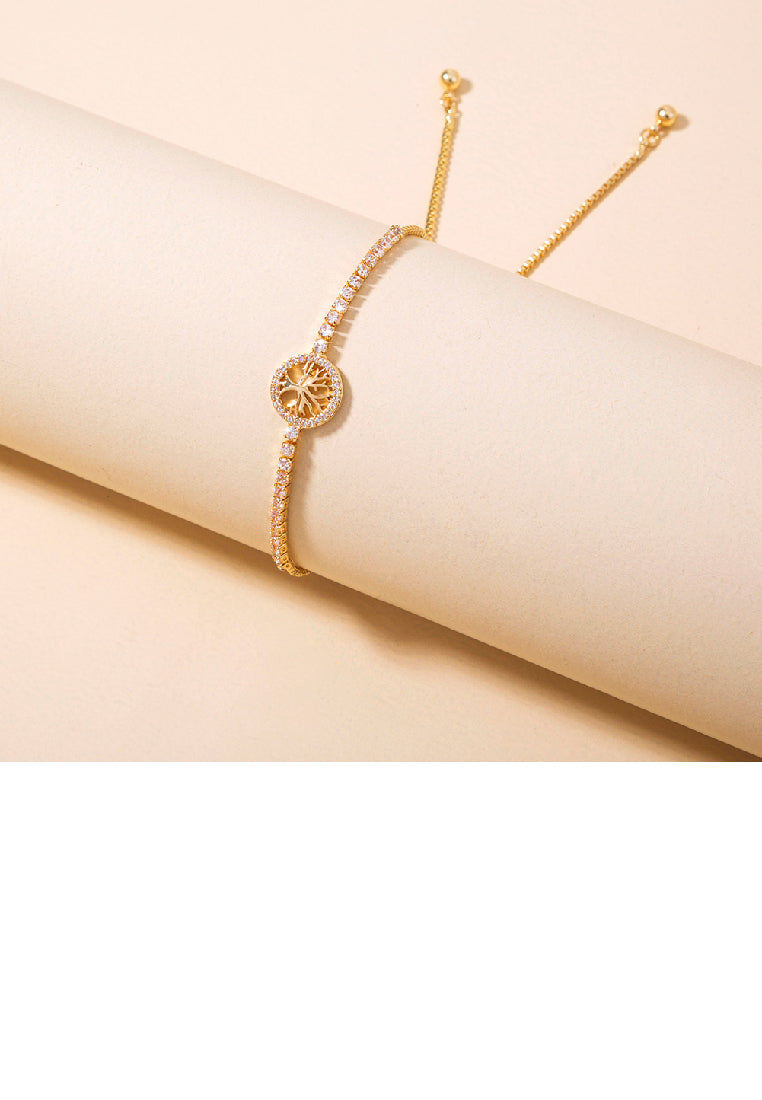 Fashion Temperament Plated Gold Tree Of Life Geometric Round Adjustable Bracelet with Cubic Zirconia - Luxurious Look