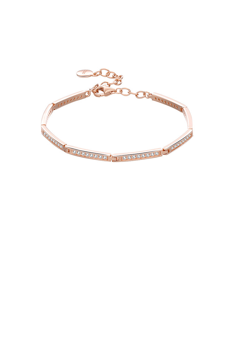 925 Sterling Silver Plated Rose Gold Fashion Simple Bamboo Geometric Bracelet with Cubic Zirconia - Luxurious Look