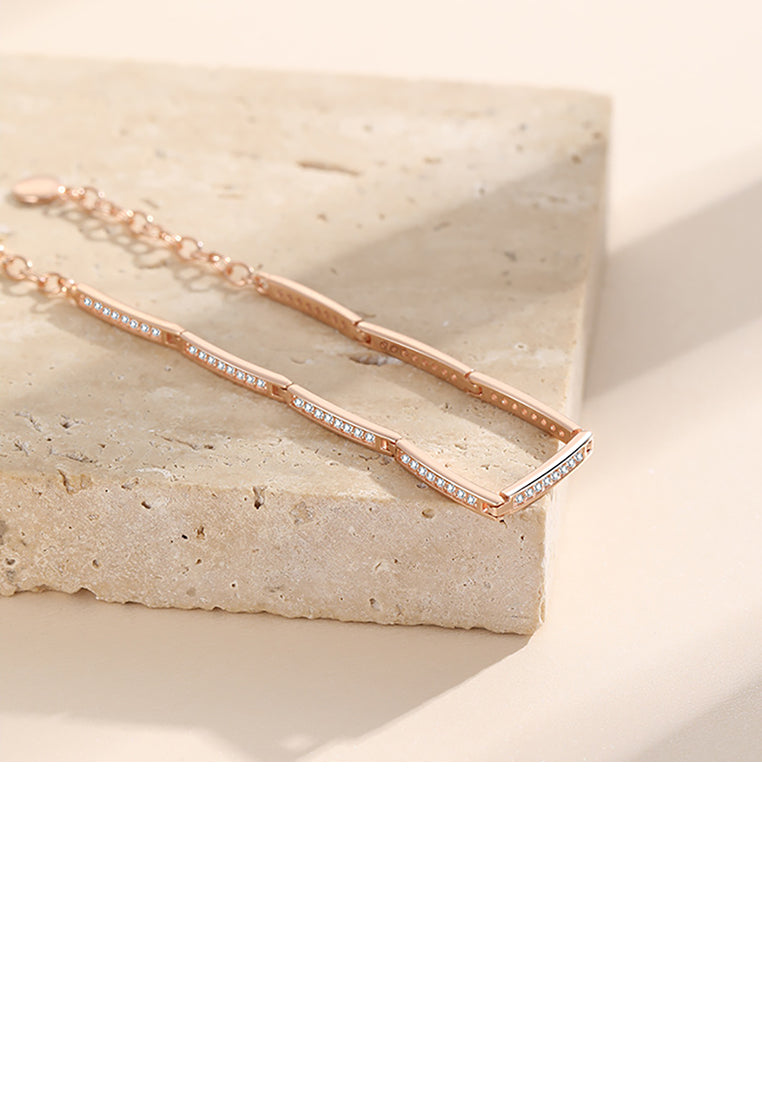 925 Sterling Silver Plated Rose Gold Fashion Simple Bamboo Geometric Bracelet with Cubic Zirconia - Luxurious Look