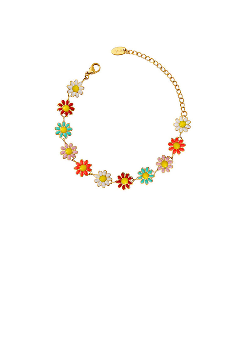 Fashion Temperament Plated Gold 316L Stainless Steel Enamel Colorful Flower Bracelet