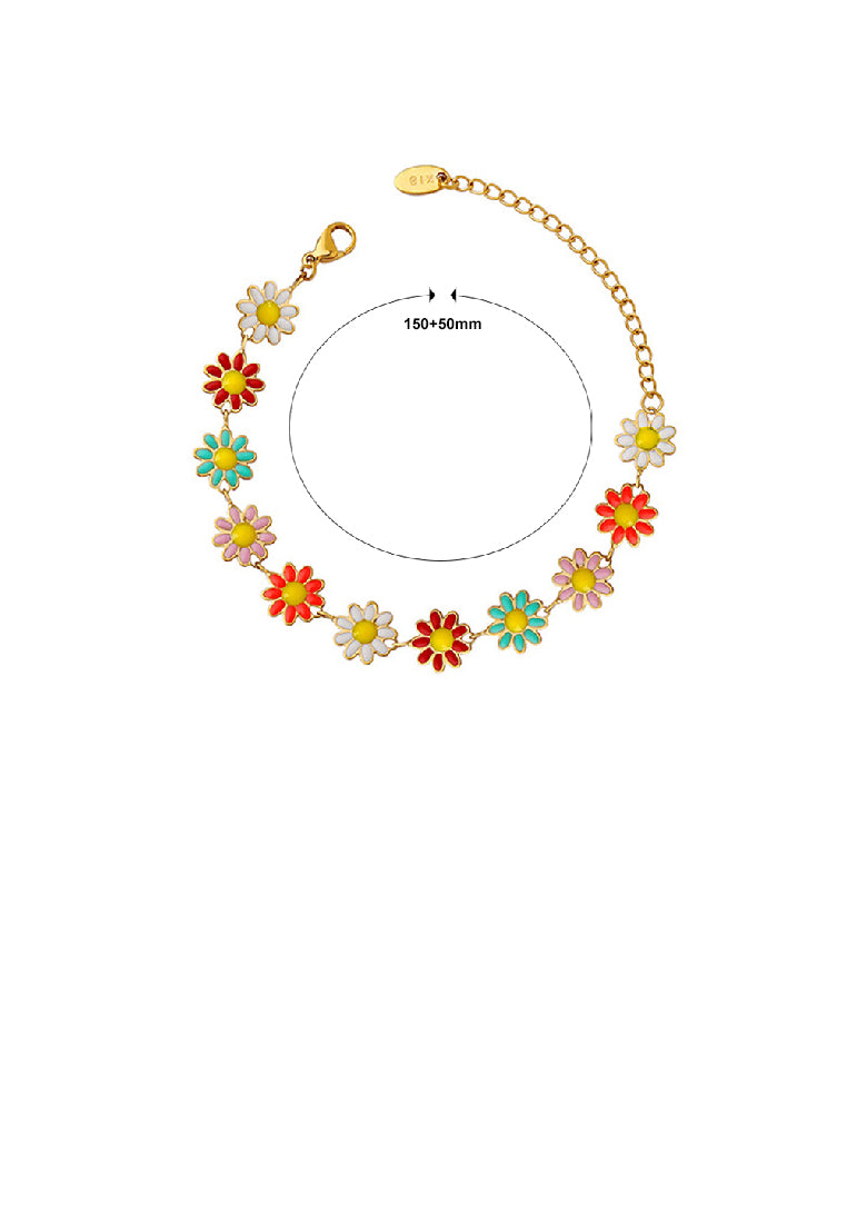 Fashion Temperament Plated Gold 316L Stainless Steel Enamel Colorful Flower Bracelet