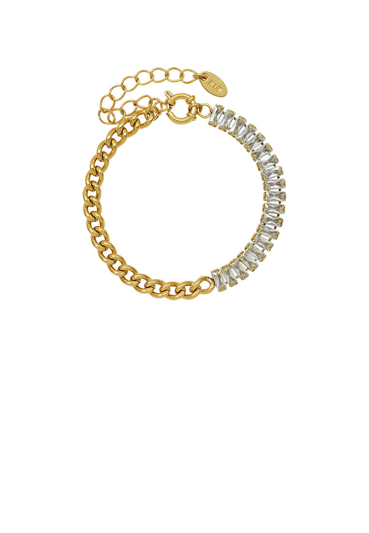 Fashion Bright Plated Gold 316L Stainless Steel Cubic Zirconia Splicing Chain Bracelet - Luxurious Look