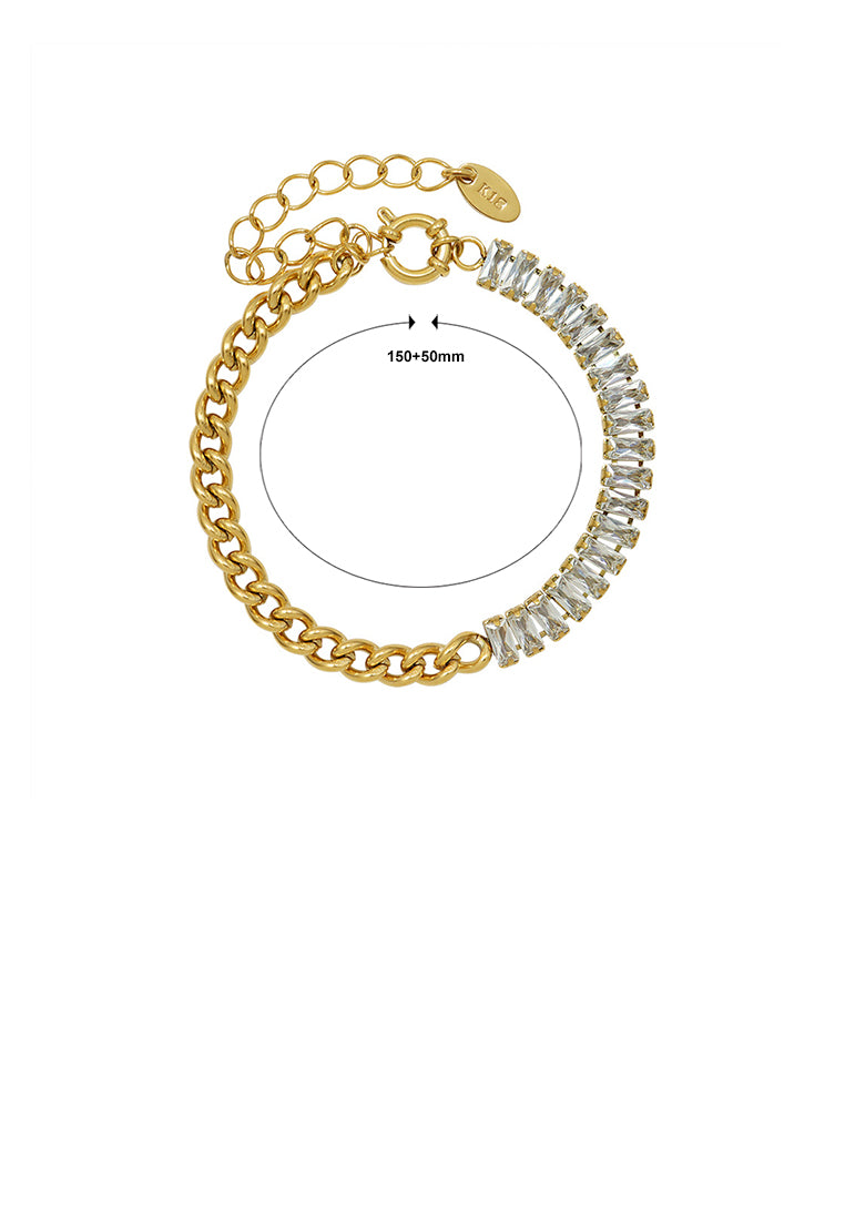 Fashion Bright Plated Gold 316L Stainless Steel Cubic Zirconia Splicing Chain Bracelet - Luxurious Look