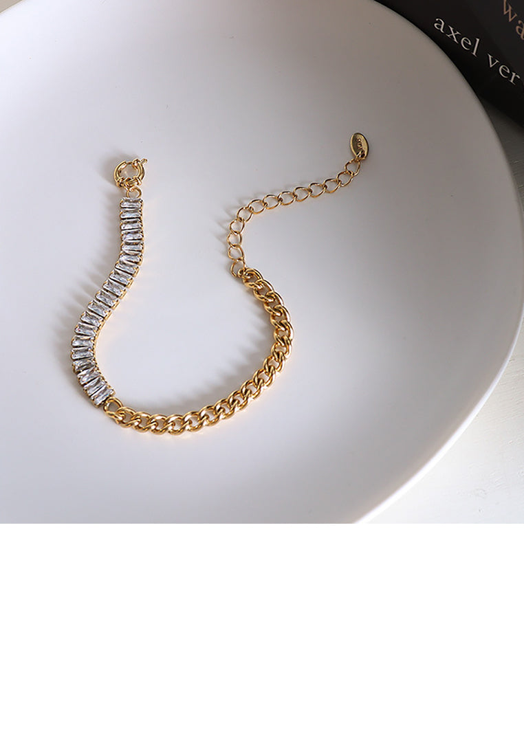 Fashion Bright Plated Gold 316L Stainless Steel Cubic Zirconia Splicing Chain Bracelet - Luxurious Look