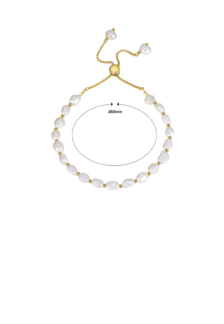 925 Sterling Silver Plated Gold Fashion Temperament Irregular Freshwater Pearl Geometric Adjustable Bracelet - Luxurious Look