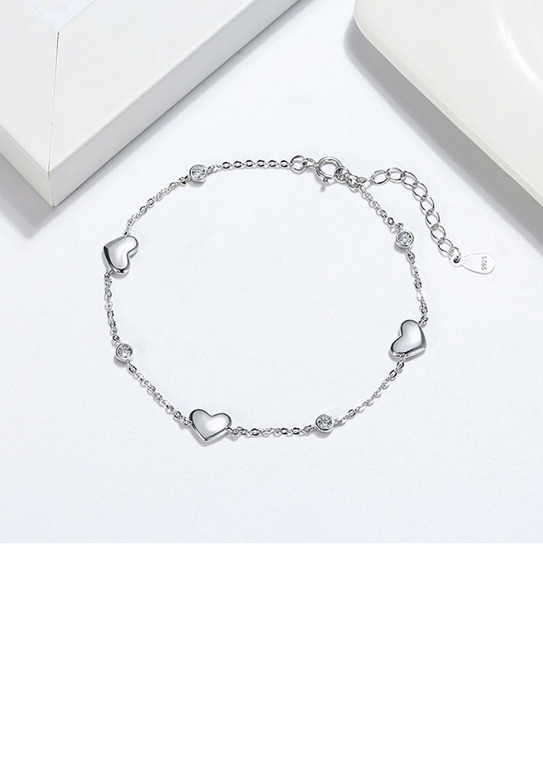 925 Sterling Silver Simple Fashion Heart Shaped Geometric Bracelet with Cubic Zirconia - Luxurious Look