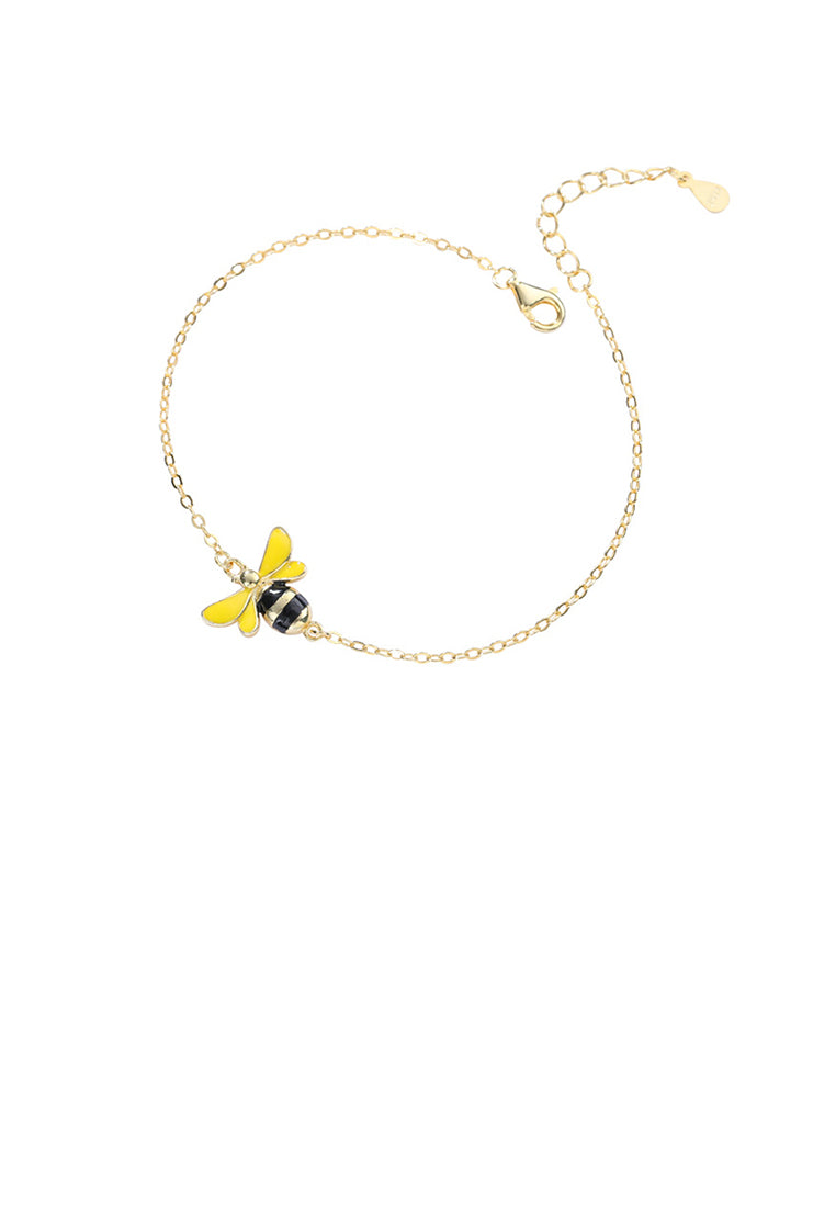 925 Sterling Silver Plated Gold Simple Cute Bee Bracelet