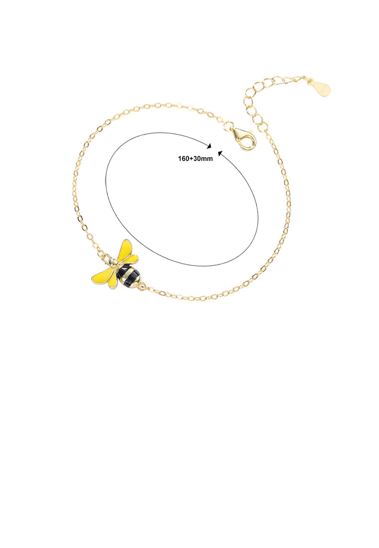 925 Sterling Silver Plated Gold Simple Cute Bee Bracelet