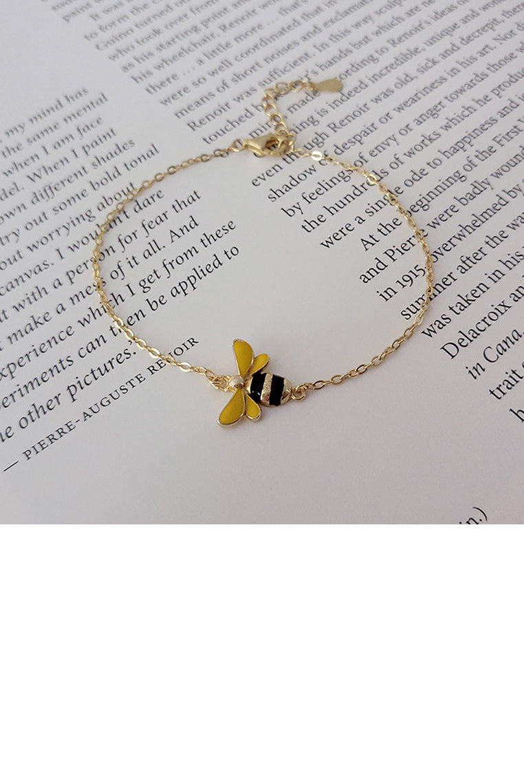 925 Sterling Silver Plated Gold Simple Cute Bee Bracelet
