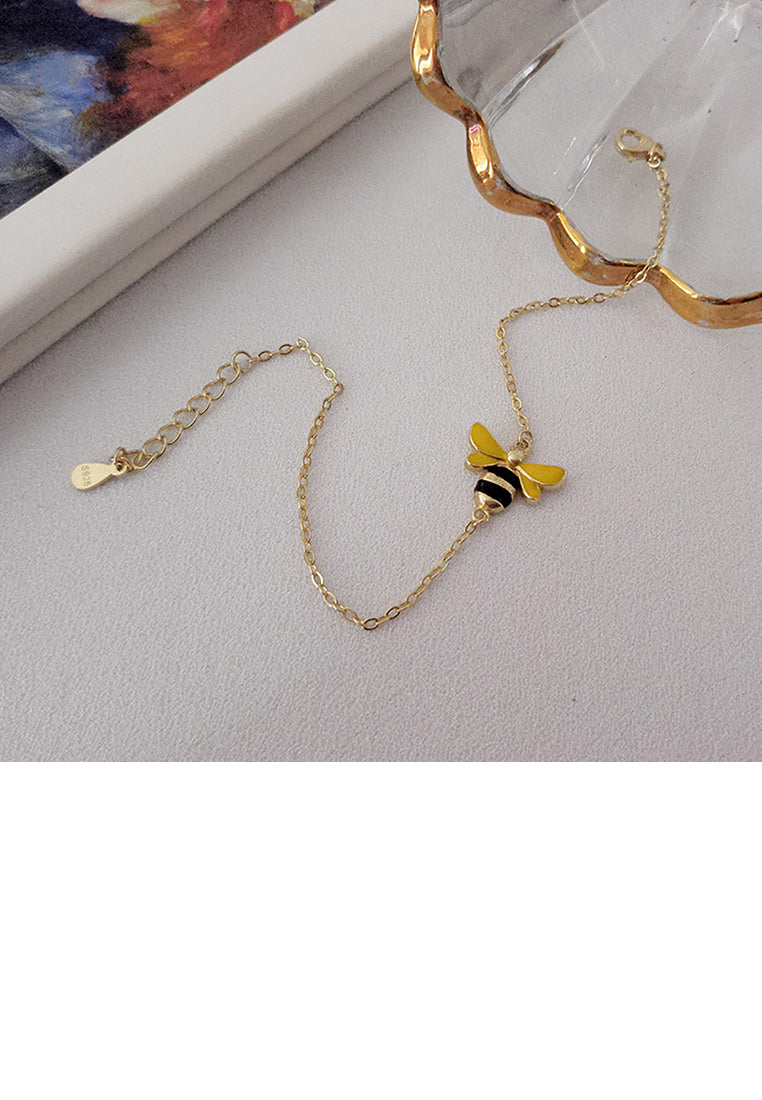 925 Sterling Silver Plated Gold Simple Cute Bee Bracelet