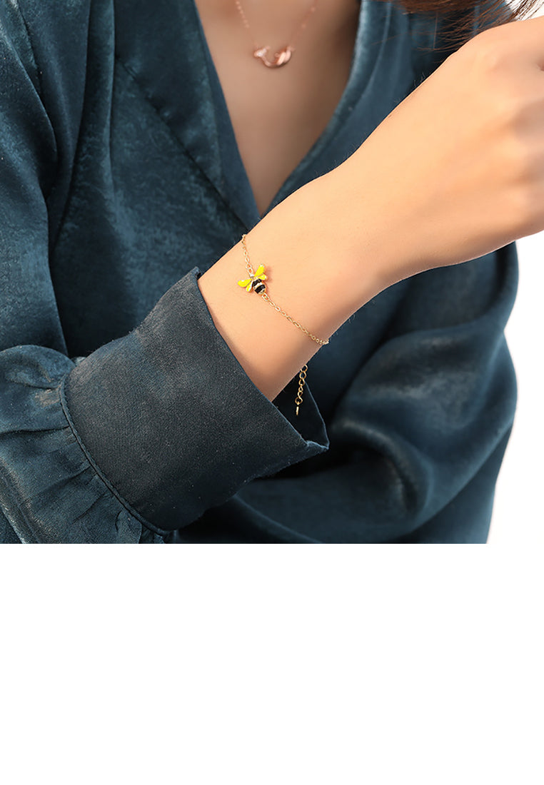 925 Sterling Silver Plated Gold Simple Cute Bee Bracelet