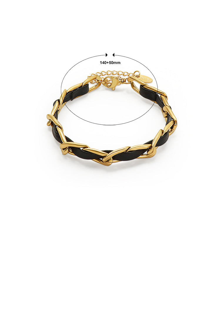 Fashion Personality Plated Gold 316L Stainless Steel Geometric Leather Rope Chain Bracelet