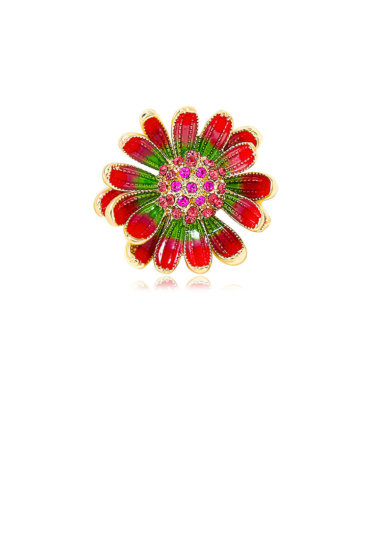Fashion Temperament Plated Gold Enamel Flower Brooch with Cubic Zirconia - Luxurious Look