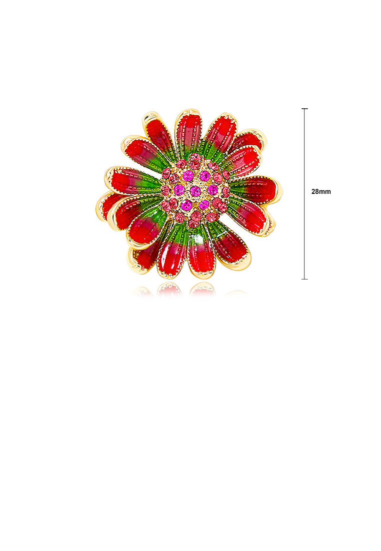 Fashion Temperament Plated Gold Enamel Flower Brooch with Cubic Zirconia - Luxurious Look