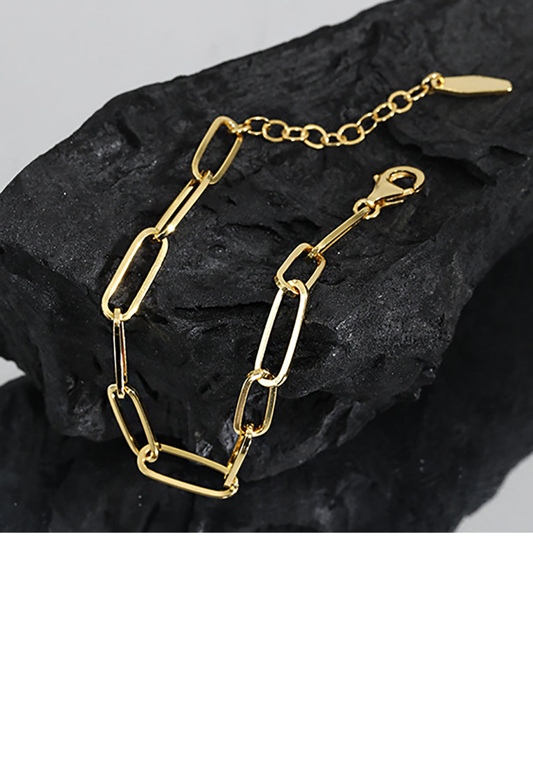 925 Sterling Silver Plated Gold Simple Personality Geometric Chain Bracelet