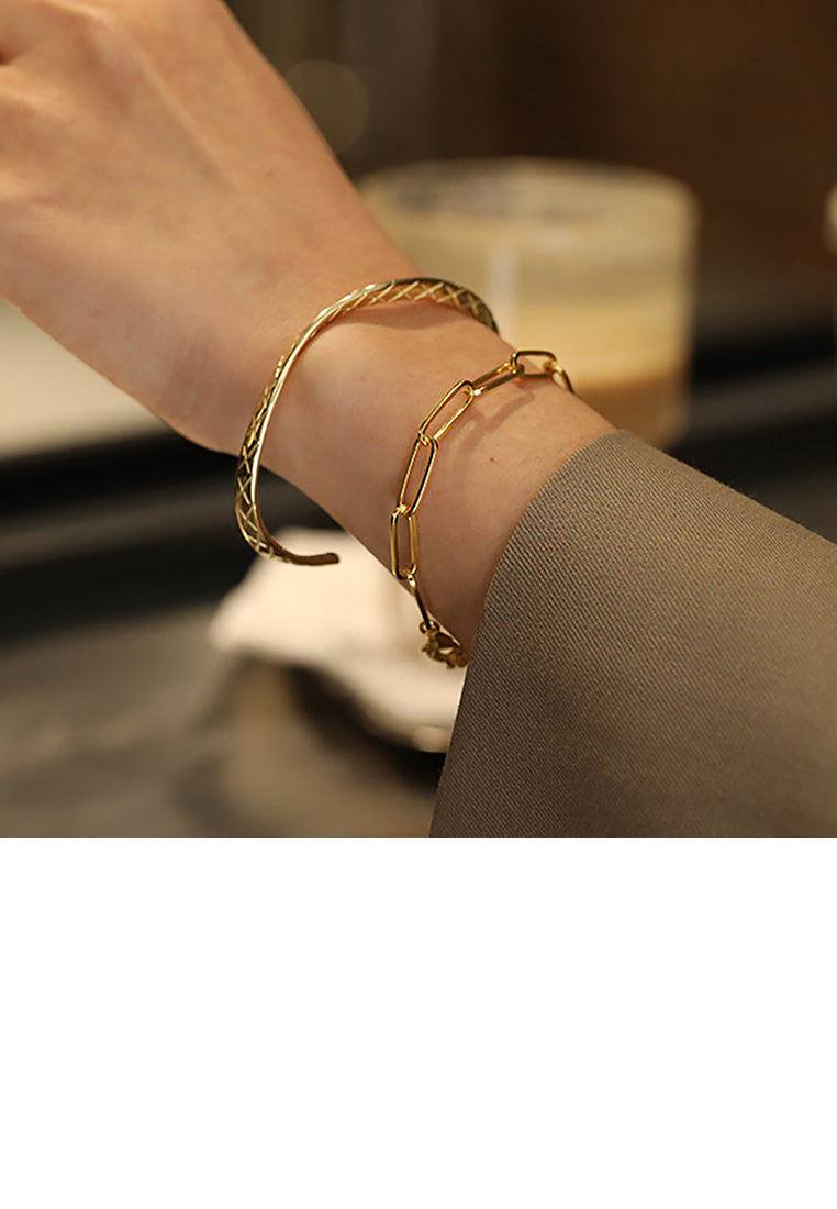 925 Sterling Silver Plated Gold Simple Personality Geometric Chain Bracelet