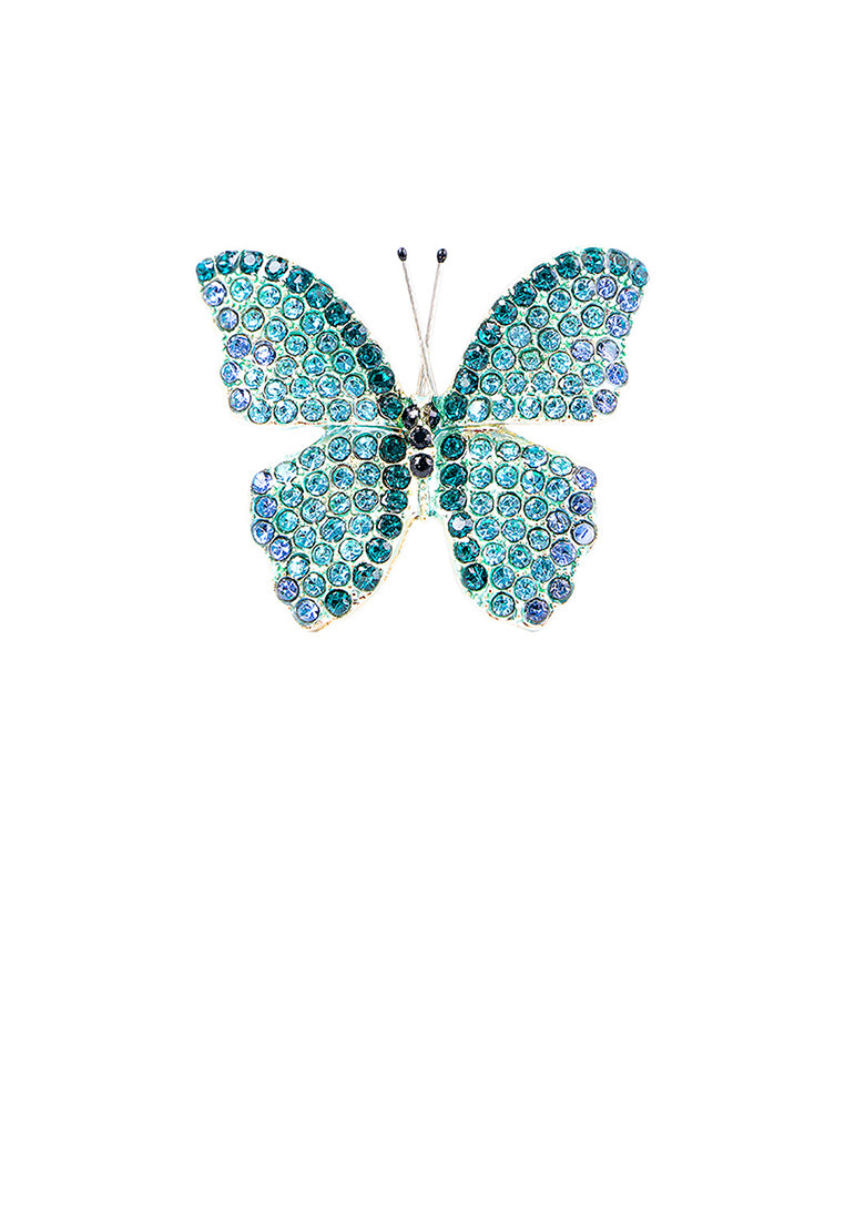 Fashion Brilliant Plated Gold Butterfly Brooch with Blue Cubic Zirconia - Luxurious Look