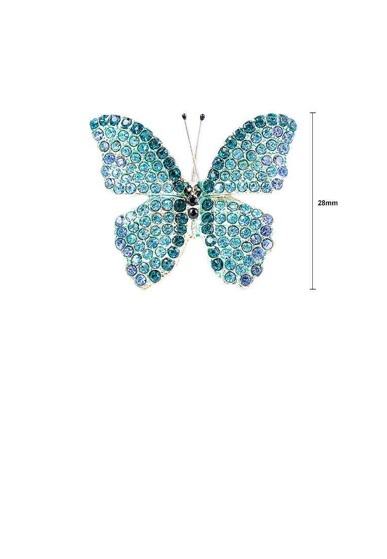 Fashion Brilliant Plated Gold Butterfly Brooch with Blue Cubic Zirconia - Luxurious Look
