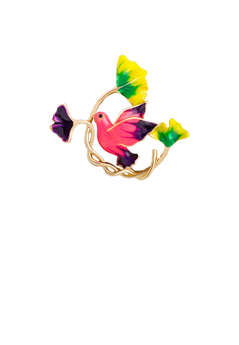 Fashion and Elegant Plated Gold Enamel Pink Peace Dove Leaf Brooch - Vibrant Color